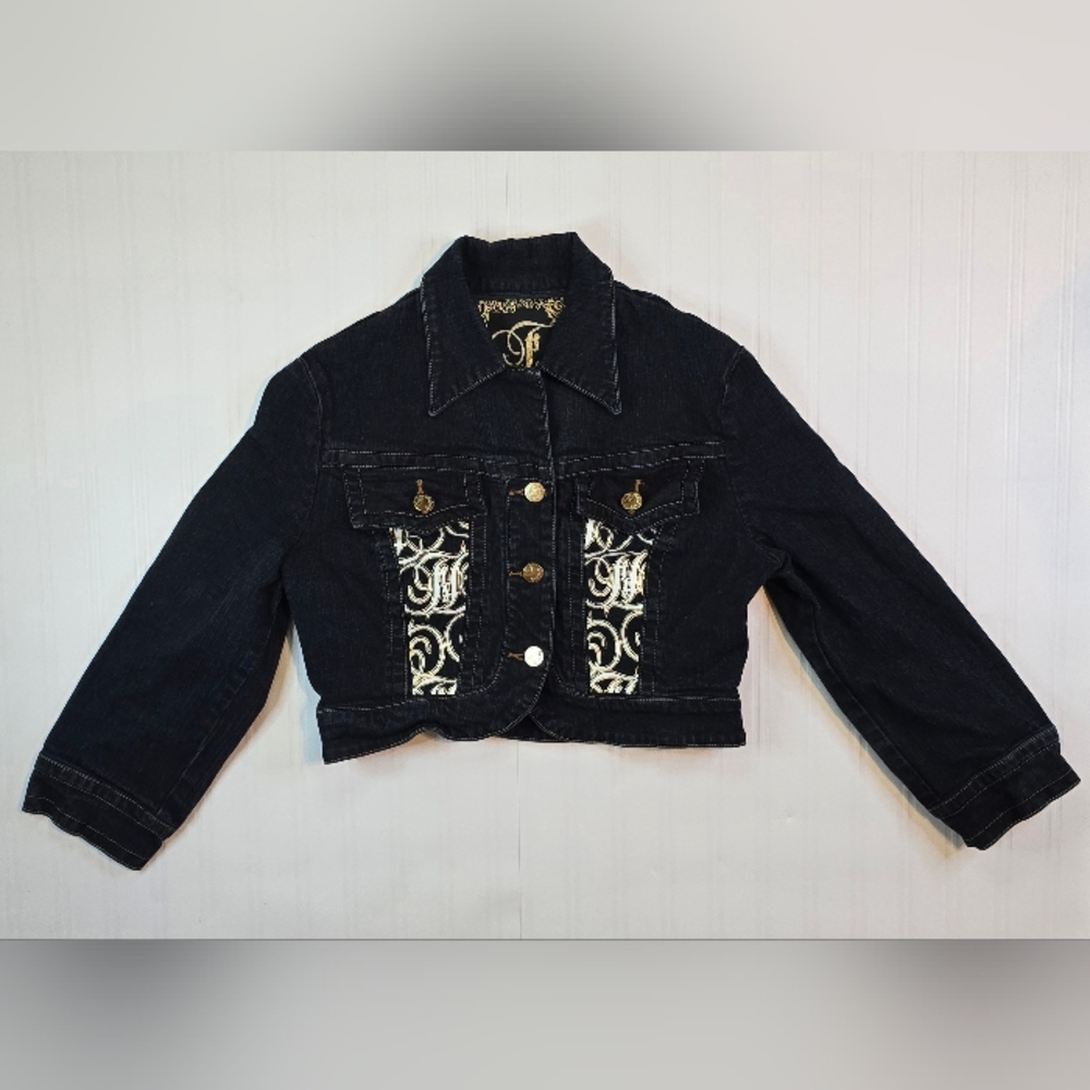 Fabulosity Black Denim Jacket with Gold Embroidery
